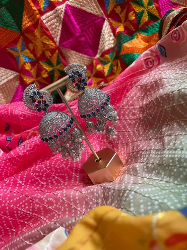 Sparkly AD Navy & Silver Jhumka