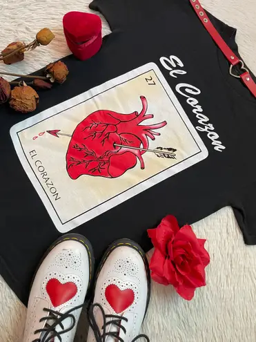 El corazón heart loteria card Mexican bingo graphic tee Black