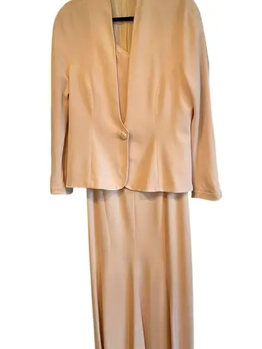 Daymor couture beaded blush pink special occasion maxi dress with blazer set Size L