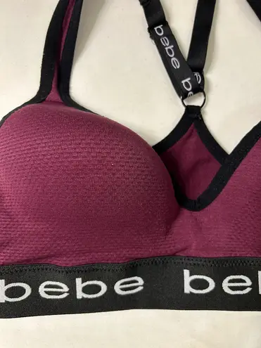 Bebe Racerback Style Adjustable Straps Sports Bra Firm Cups Burgundy Sz Lg