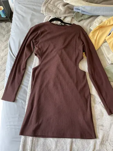 Nasty Gal Brown Cutout Long Sleeve Dress