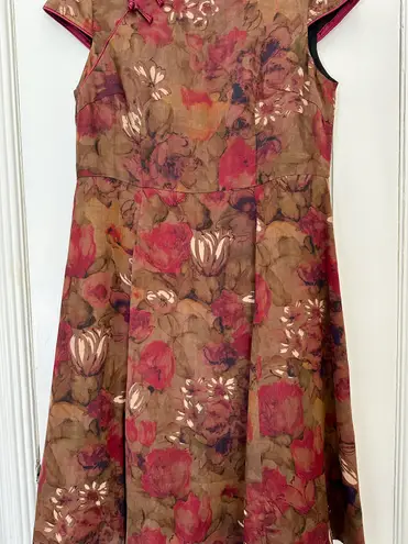 Dark Floral Traditional Qipao / Cheongsam w. Flare Skirt Multi Size M