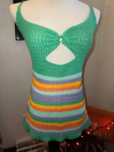 Crochet mini dress in green and purple hues Multiple Size M