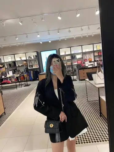 Coach  X Jennifer Lopez with Linear Quilting Black Leather Cross Body Bag