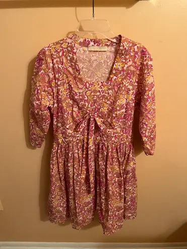 Vanessa Bruno Theis Cotton Three Quarter Sleeve Floral Fuchsia Dress *altered*