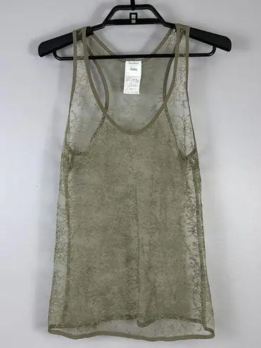 Max Mara Women's US Size 8 Sheer Army Green Silk Edge Lace Tank Top Blouse Shirt