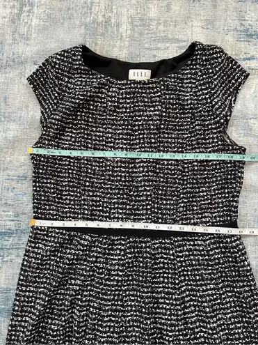 Elle Black White Print Seamed Fit & Flare Cap Sleeve Dress Size XL