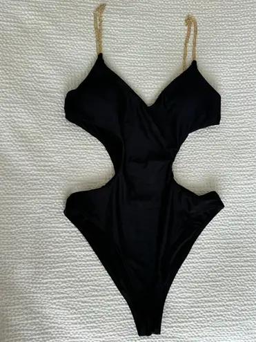 Sommer Ray Gold Chain Black Cut Out One Piece Bathing Suit