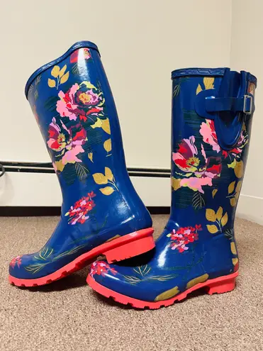 Journee Collection Floral Print Tall Rubber Rain Boots Excellent condition Size 8.5 scroll for pics