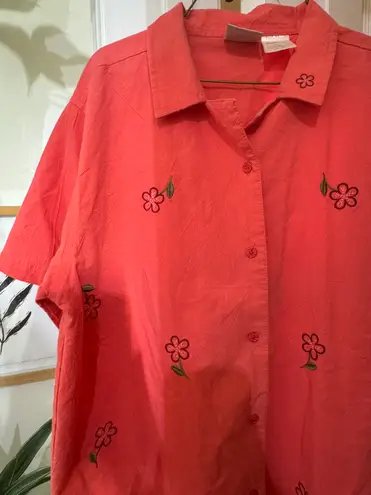 Brooks Bobbie  Button Up Coral Flower Blouse