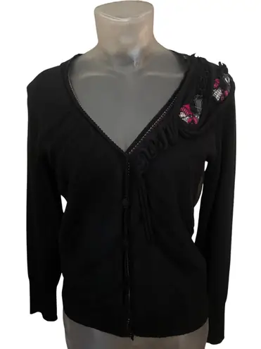 Vintage French Designer DIDIER PARAKIAN Embellished Cardigan Wool Silk Small S Black