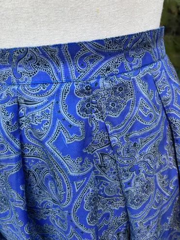 Vintage 80s Rayon Paisley Midi Skirt Periwinkle Blue Grey 12 Samantha Scott