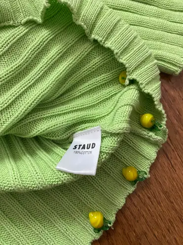 STAUD pistachio green ribbed cropped mock neck rocky sweater lemon beads