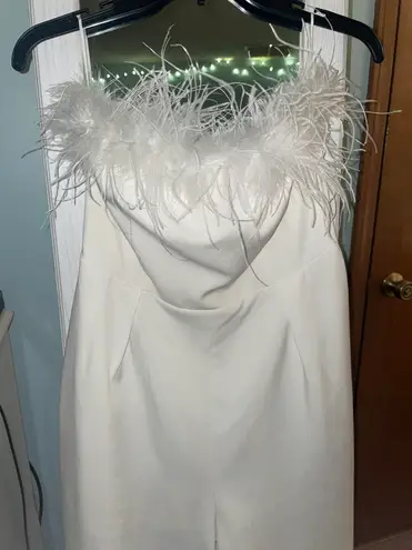 Altar'd State white jumpsuit with feathers - Image 2