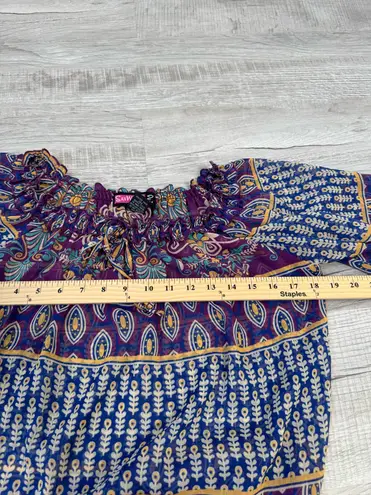 Say What? VTG Say What? Boho Sheer Peasant Blouse Purple Paisley Print Ruffle Neck Size L