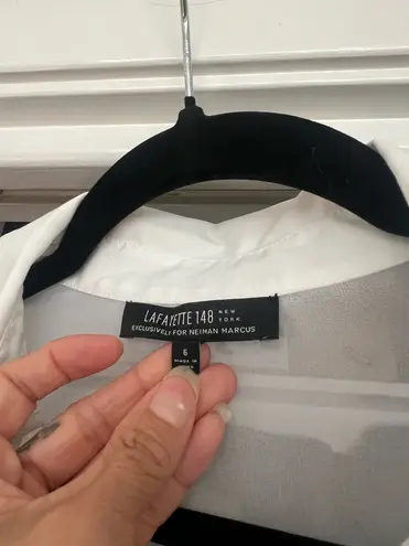 Lafayette 148 white long sleeve sheer beaded shoulder button down blouse 6 - Image 5