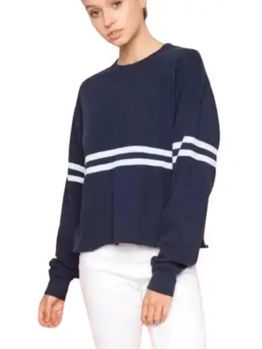 Brandy Melville  Cropped Sweatshirt Navy Blue White Stripe John Galt OS