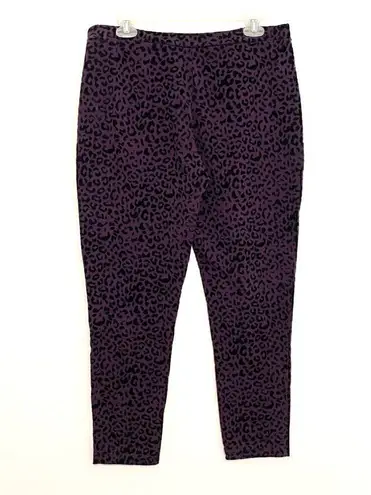 Susan Graver Weekend Flocked Cotton Spandex Leggings Purple Leopard Cheetah M