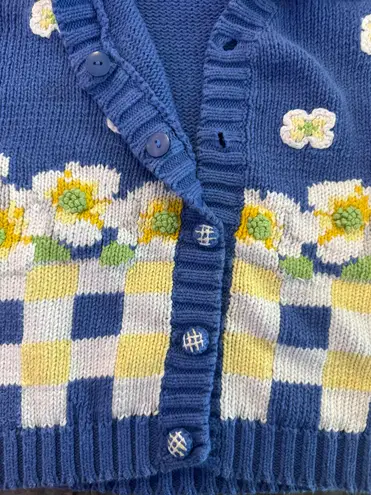 Alexandra Bartlett Knit Floral Daisy Cardigan Sweater Vintage Cottage