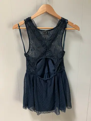 Free People Shirt Womens Medium Blue Tunic Mesh Overlay Back Cutout