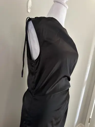 PRETTYGARDEN Women's Summer One Shoulder Satin Maxi Dress Cutout & High Split. S