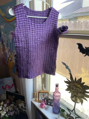 Vintage purple satin textured ruffled sleeveless tank top blouse Size M