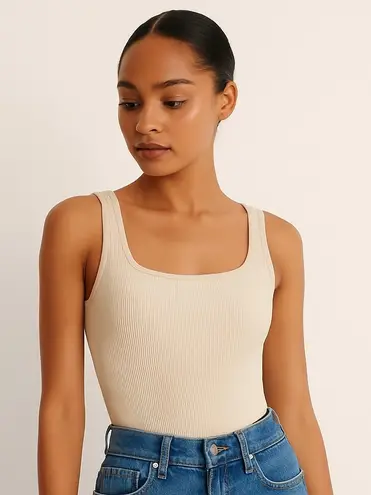 Neutral Ribbed Seamless Medium Bodysuit Top | Capsule Wardrobe Essential Beige Tan