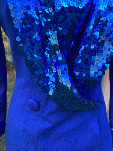 Vintage 90s Electric Blue Sequin Sleeveless Dress And Jacket Set 6
