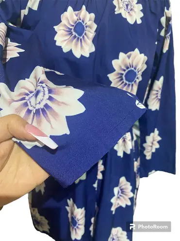 Blue Romper shorts Floral off shoulder modern woman size S