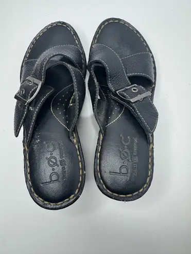 B.O.C Black Leather Wedge Sandals Size 7