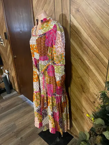 FATE. Women's Medium Happy For You Patchwork Midi Dress Fuchsia Pink Boho