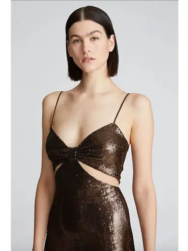 Halston Chloe Sequin Cut Out Evening Gown Brown Womens 8