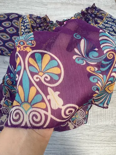 Say What? VTG Say What? Boho Sheer Peasant Blouse Purple Paisley Print Ruffle Neck Size L