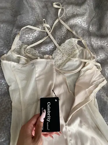 She's So Irresistible NEW Sexy Satin Cream Intimate Wear See Through Lingerie Dress Sz M Tan Size M
