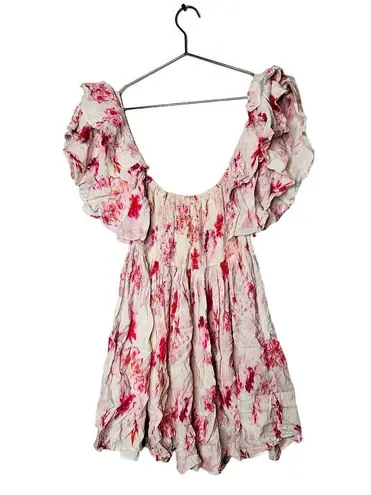 Misa Dina Pink Abstract Rose Floral Off Shoulder Mini Dress Size Extra Small