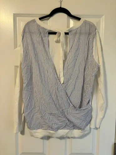 The Loft  Open Back White and Stripe Sweater