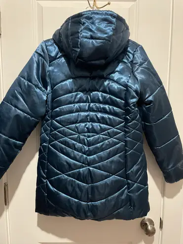 Teal blue down puffer jacket hooded coat