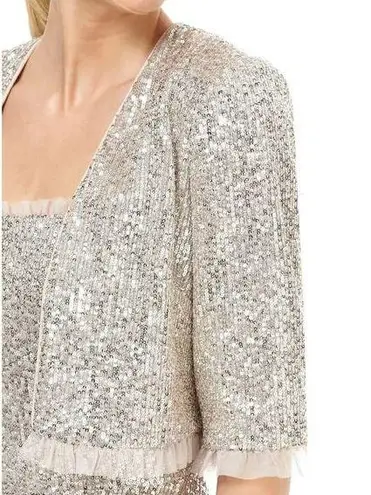 Gal Meets Glam Collection Diana Silver Sequin Crop Bolero Jacket Women's US 12