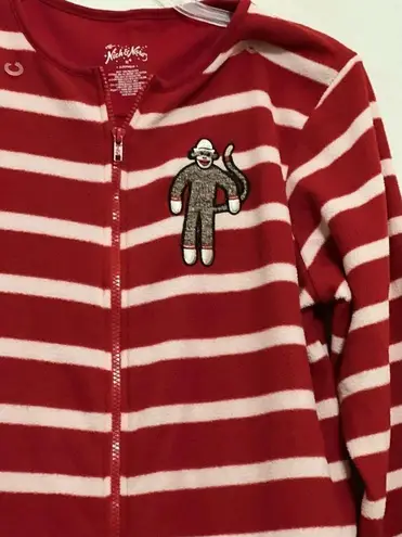 Nick & Nora  Red and White Striped Sock Monkey Footed One Piece PJs Size M  Red