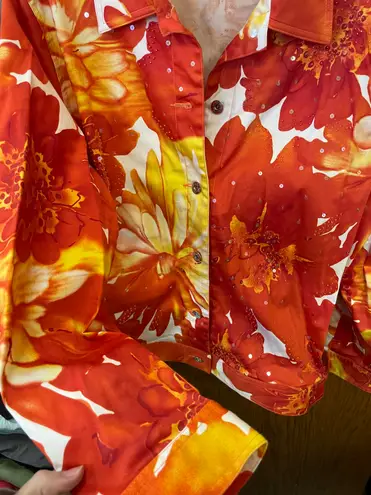 Diane Gilman Rare Floral Sequin Embellished Vibrant Jacket 1X