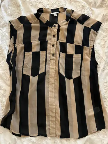 I Love H81 Tan And black Striped Sleeveless Top