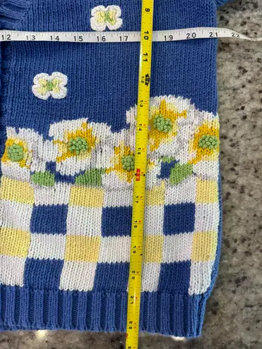 Alexandra Bartlett Knit Floral Daisy Cardigan Sweater Vintage Cottage