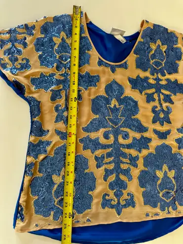 Neiman Marcus Tracy Reese New York Women Sequin Blouse Blue Tan Sz M Brand New