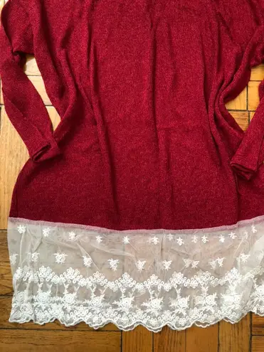 Lace Tunic Oversized Sweater Red Size L