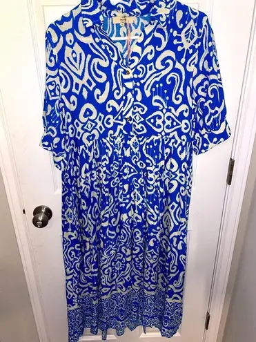 Entro MIDI Dress Women’s Small Flowy Paisley Blue White Casual Cottage Coastal