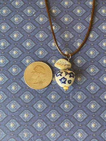 Handmade celestial porcelain heart bead & Czech leaf unique boho fairy whimsical necklace🌙🌀🌟