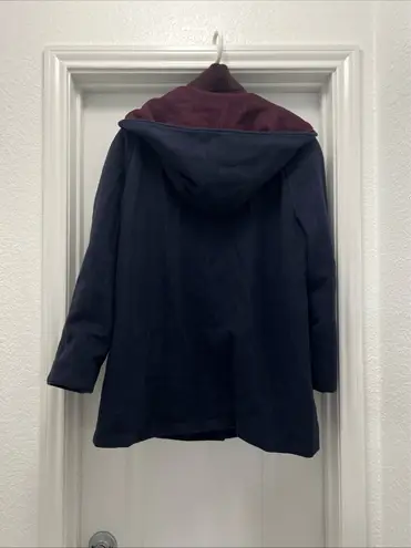 Vintage Mackintosh Wool Coat Navy & Burgundy Hooded Jacket 12P Dillard’s Blue Size 12