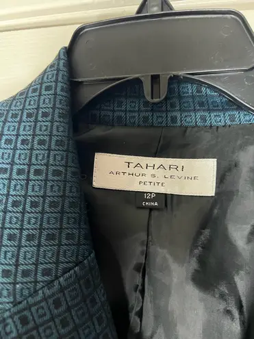 Tahari Arthur S. Levine Women's Turquoise And Black Geometric Design Blazer 12P