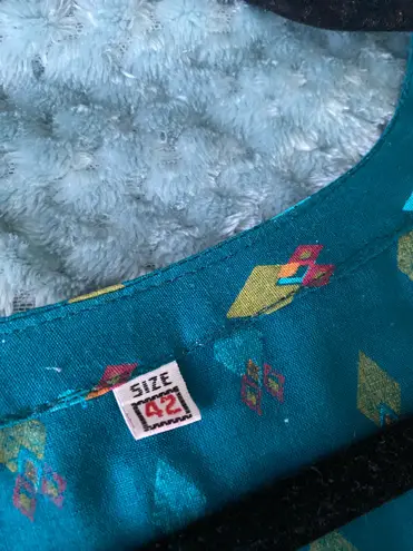 Teal Blue Embroidered & printed Anarkali Long Kurta Kurti Flare Fairy New Size XL