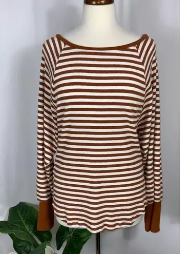 Kori America Burnt Orange White Stripe Knit Round Neck Long Sleeves S